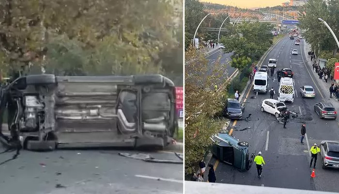 Ankara&#039;da zincirleme kaza! 8 araç birbirine girdi