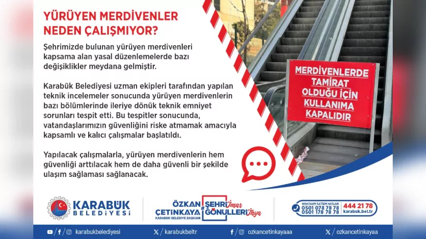 Karabük’te Yürüyen Merdivenler Güvenlik Gerekçesiyle Bakıma Alındı