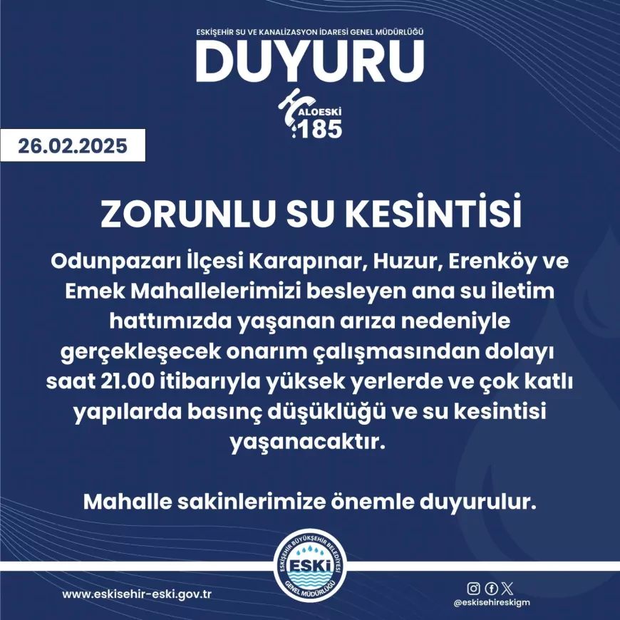 Eskişehir’deki Su Arızası Giderildi, Su Verilmeye Başlandı