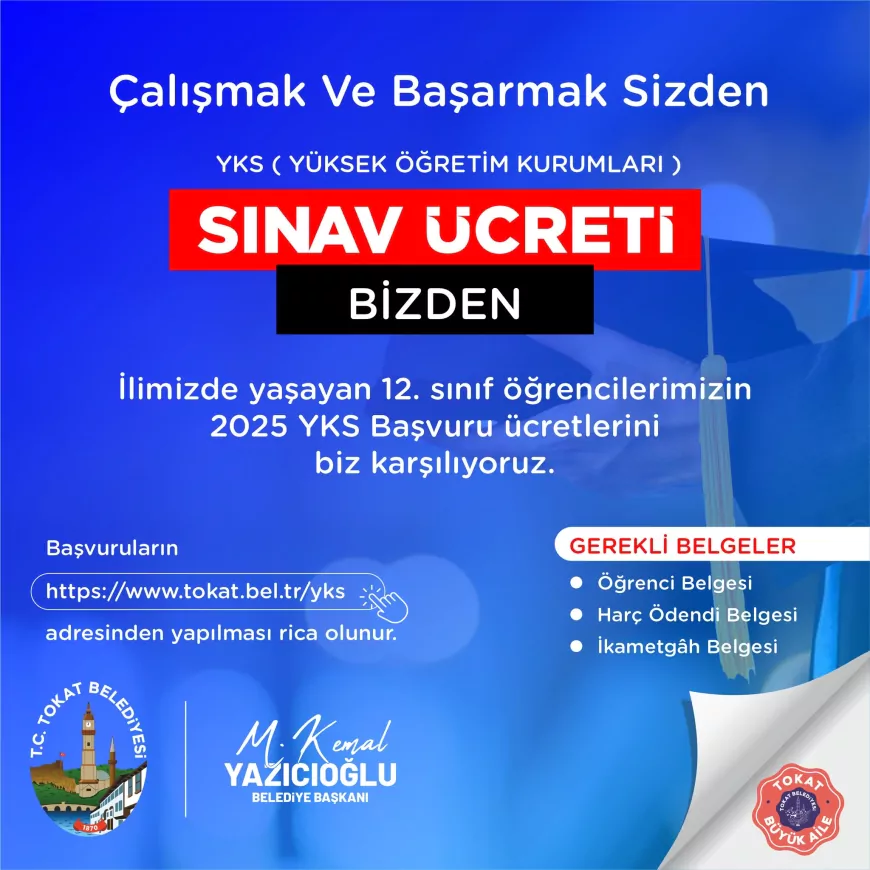 Tokat  Belediyesi  Öğrencilerin YKS Başvuru Ücretlerini Karşılıyor